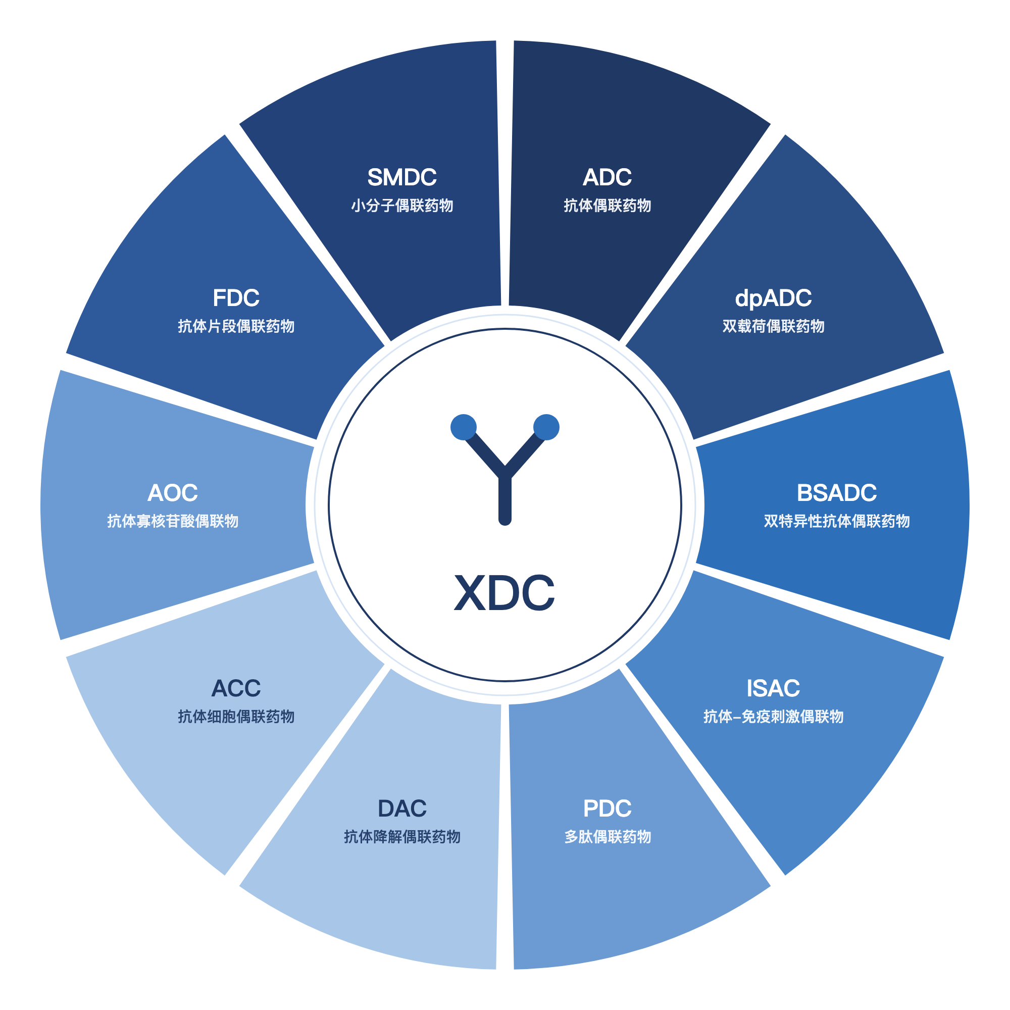 爱思益普XDC药物偶联形式全景图（ADC、dpADC、BSADC、ISAC、PDC、DAC、ACC、AOC、FDC、SMDC）