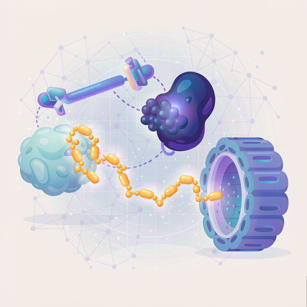 PROTAC双功能分子连接靶蛋白与E3泛素连接酶形成三元复合物示意图